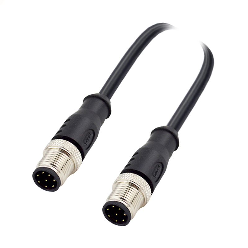 M12 8pins A code male straight to male straight molded cable,unshielded,PVC,-40°C~+105°C,24AWG 0.25mm²,brass with nickel plated screw